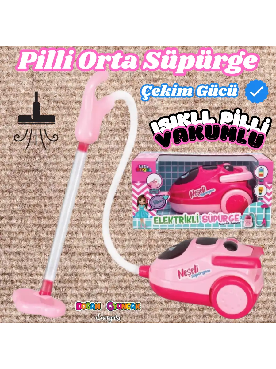 Orta Pilli Neşeli Süpürgem - Pilli Oyuncak Süpüge - Elektirikli Süpürge Oyuncak - Işıklı Sesli Süpürge - Pilli Işıklı Sesli Süpürge