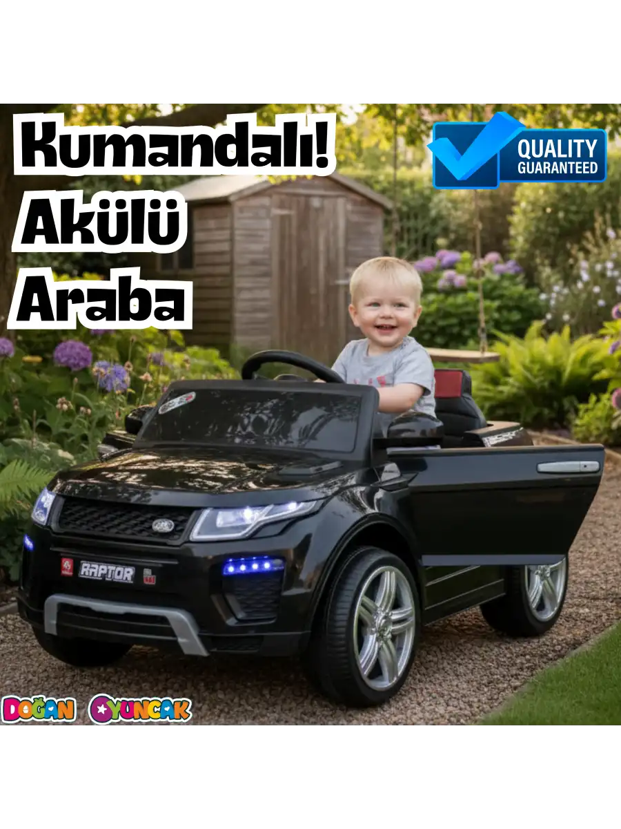Raptor GT Siyah Uzaktan Kumandalı 4X2 12 Volt Akülü Araba - RC Land Rover Akülü Araba Range Rover