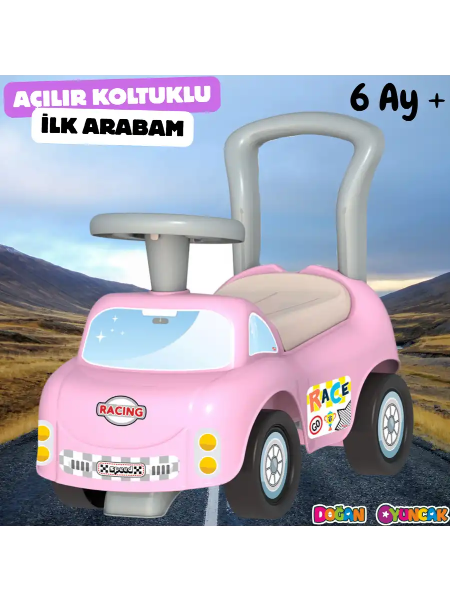 Sevimli İlk Arabam Mavi - Binmeli Araba İlk Arabam - Çocuk Arabası - İlk Adım Arabası - 4 Teker Araç