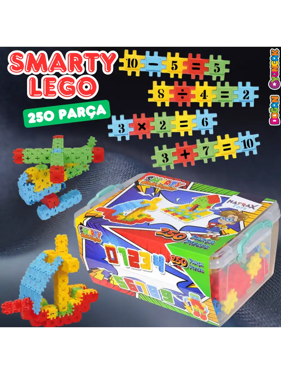 Smarty - Akıllı Sayılar Blok Oyunu 250 Parça - Oyuncak Lego Seti - Birbirine Geçmeli STEM Lego Seti - Eğitici Oyuncak