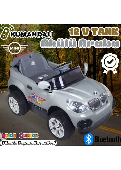 Kumandalı Mini Cooper Akülü Araba Gri - Kumandalı 12 Volt Tek Kişilik Akülü Araba Akülü JEEP - Turbo Coupe Akülü Araba