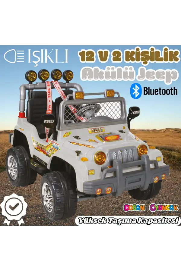 Çift Kişilik Mega Akülü Araba Gri - 12 Volt İki Kişilik Akülü Araba Akülü JEEP - Mega Off Road Turbo Jeep
