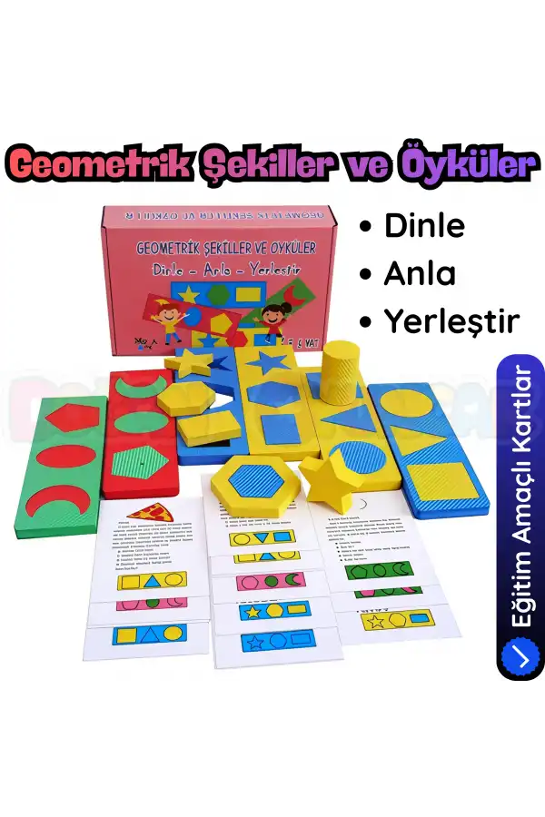 Geometrik Şekiller ve Öyküler - Şekilleri Tamamlama Oyunu - Konuşma Etkinliği Otizim Kartları