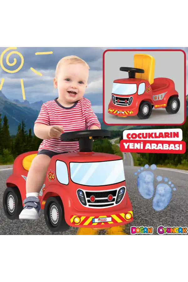 Go Hero İtfaiye Arabası - Binmeli Araba İlk Arabam - Çocuk Arabası - İlk Adım Arabası - 4 Teker Araç