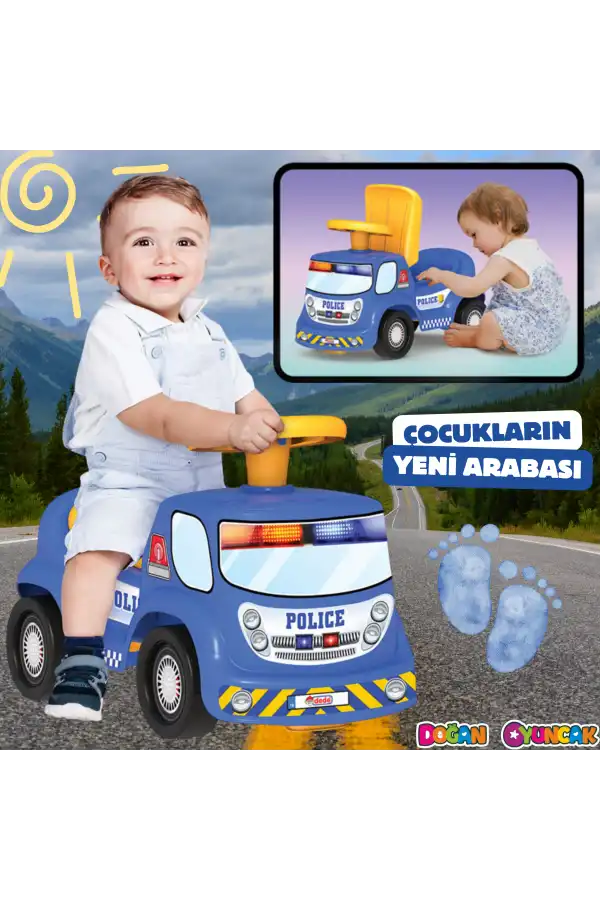 Go Hero Polis Arabası - Binmeli Araba İlk Arabam - Çocuk Arabası - İlk Adım Arabası - 4 Teker Araç