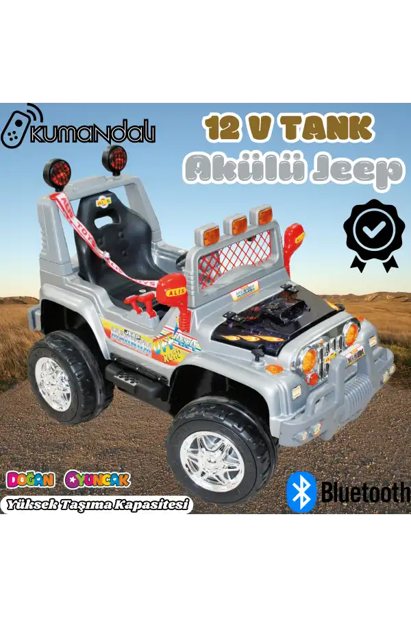 Kumandalı Mega Akülü Araba Gri - Kumandalı 12 Volt Tek Kişilik Akülü Araba Akülü JEEP - Mega Off Road Turbo Jeep