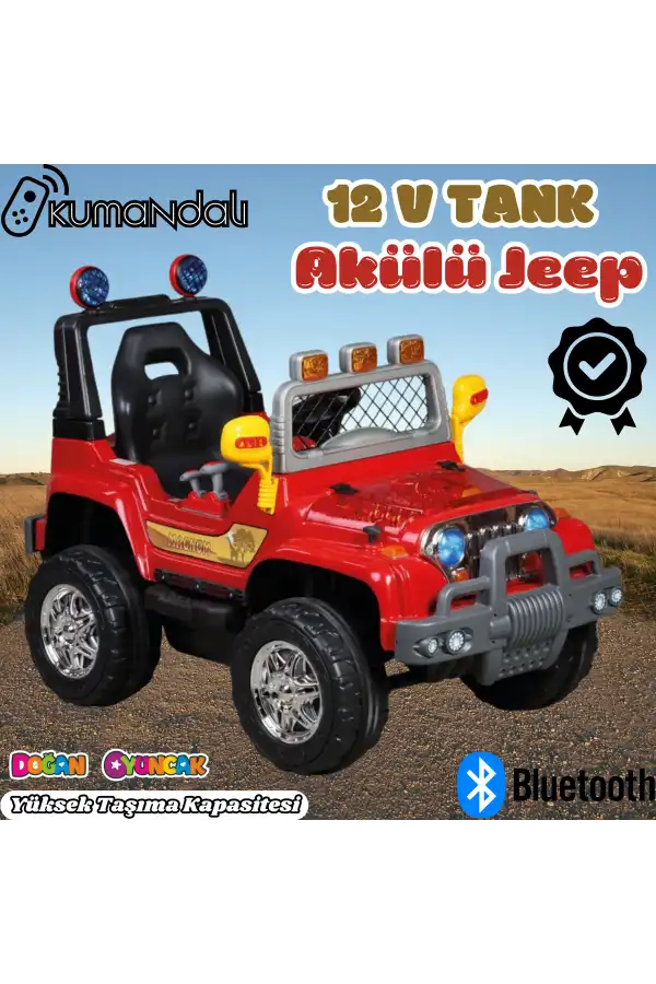 Kumandalı Mega Akülü Araba Kırmızı - Kumandalı 12 Volt Tek Kişilik Akülü Araba Akülü JEEP - Mega Off Road Turbo Jeep