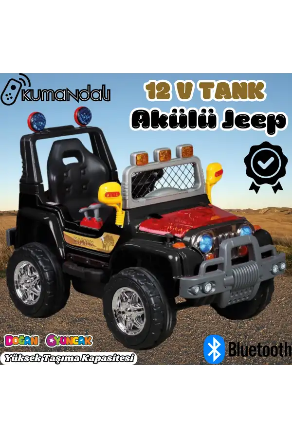 Kumandalı Mega Akülü Araba Siyah - Kumandalı 12 Volt Tek Kişilik Akülü Araba Akülü JEEP - Mega Off Road Turbo Jeep