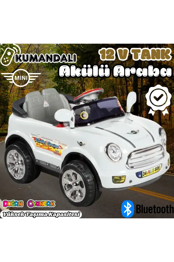 Kumandalı Mini Cooper Akülü Araba Beyaz - Kumandalı 12 Volt Tek Kişilik Akülü Araba Akülü JEEP - Turbo Coupe Akülü Araba