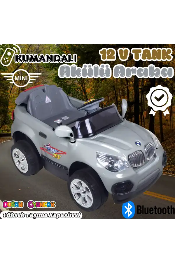 Kumandalı Mini Cooper Akülü Araba Gri - Kumandalı 12 Volt Tek Kişilik Akülü Araba Akülü JEEP - Turbo Coupe Akülü Araba