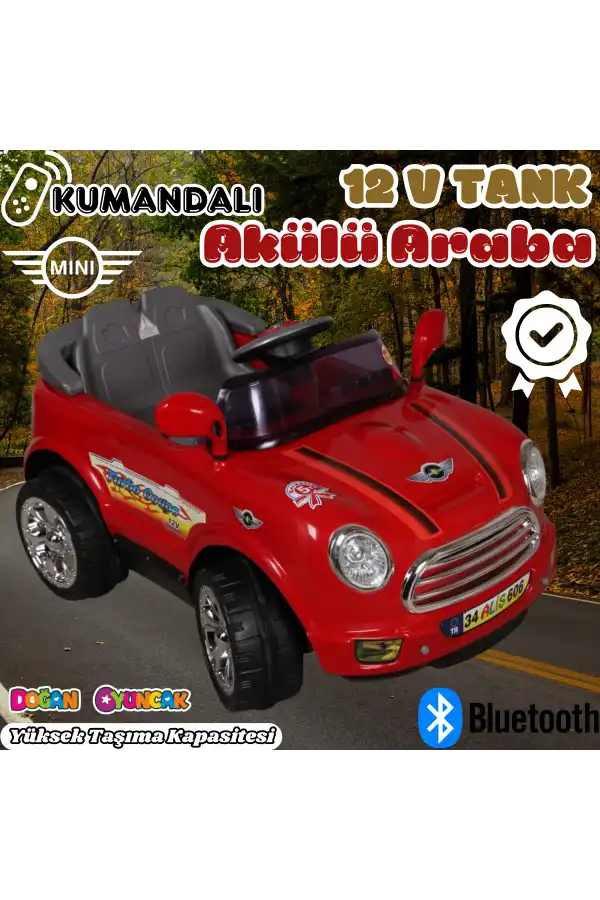 Kumandalı Mini Cooper Akülü Araba Kırmızı - Kumandalı 12 Volt Tek Kişilik Akülü Araba Akülü JEEP - Turbo Coupe Akülü Araba