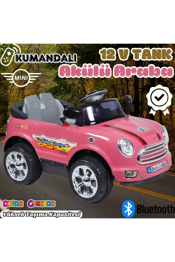 Kumandalı Mini Cooper Akülü Araba Pembe - Kumandalı 12 Volt Tek Kişilik Akülü Araba Akülü JEEP - Turbo Coupe Akülü Araba
