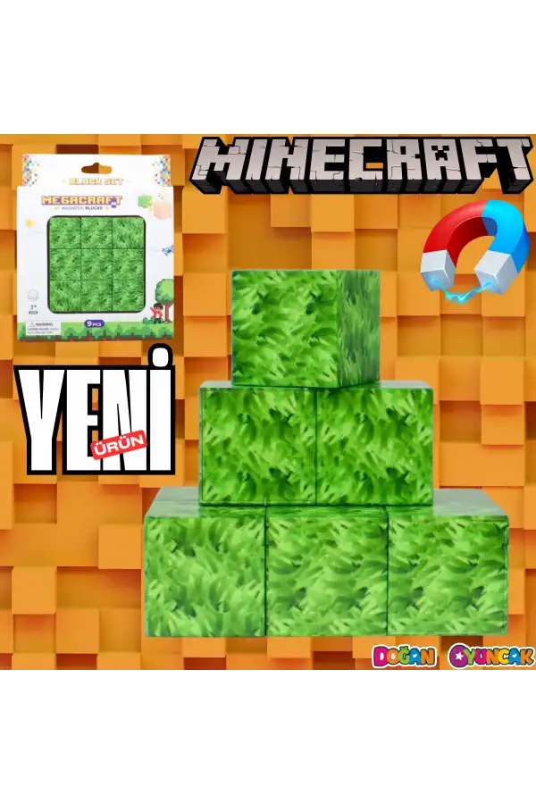 Minecraft Çimen Desenli Blok Manyetik Lego Minecraft Manyetik Lego Minecraft Lego Megnetic Blocks