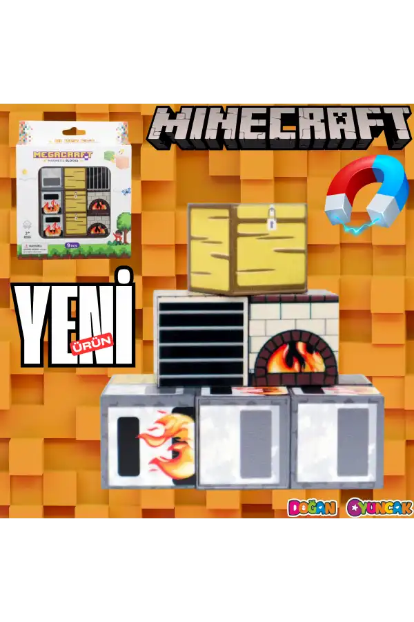 Minecraft Sandık ve Ocak Desenli Blok Manyetik Lego Minecraft Manyetik Lego Minecraft Lego Megnetic Blocks