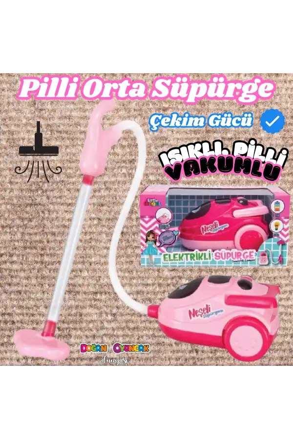 Orta Pilli Neşeli Süpürgem - Pilli Oyuncak Süpüge - Elektirikli Süpürge Oyuncak - Işıklı Sesli Süpürge - Pilli Işıklı Sesli Süpürge