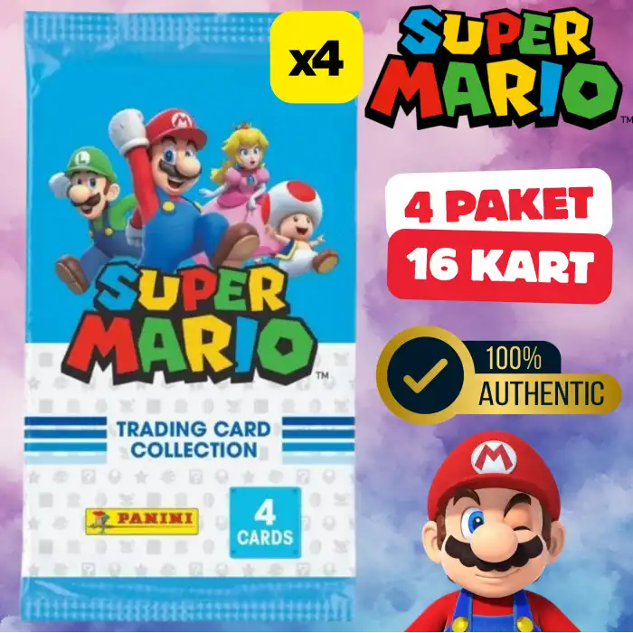 Orijinal Süper Mario Treadin Card (4 Paket) - Süper Mario Oyun Kartları - Süper Mario Koleksiyonluk Kartı