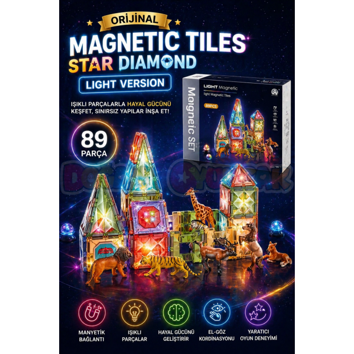 Orijinal Magnetic Tiles Star Diamond Light Version 89 Parça Işıklı