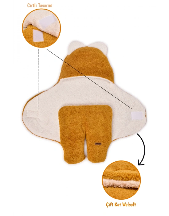 0-12 Ay Çift Kat Elyaflı Bebek Dış Kundak- Pelüş Bebek Battaniyesi- Ayaklı Welsoft Bebek Uyku Tulumu