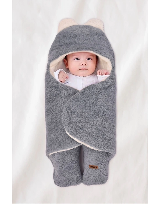 0-12 Ay Çift Kat Elyaflı Bebek Dış Kundak- Pelüş Bebek Battaniyesi- Ayaklı Welsoft Bebek Uyku Tulumu