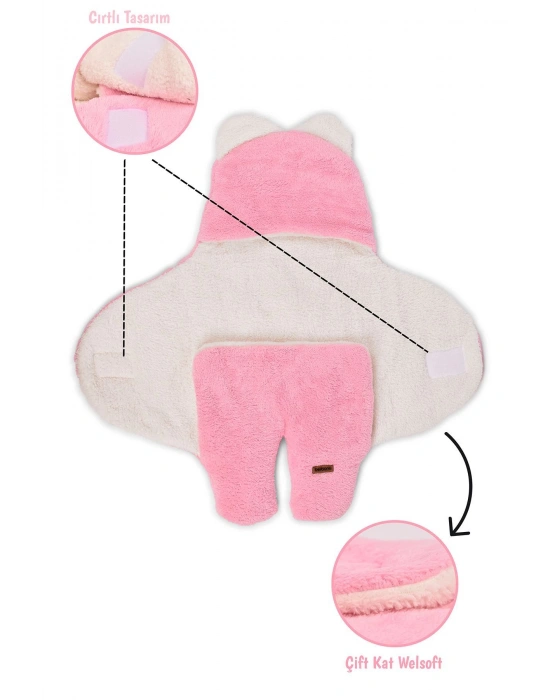 0-12 Ay Çift Kat Elyaflı Bebek Dış Kundak- Pelüş Bebek Battaniyesi- Ayaklı Welsoft Bebek Uyku Tulumu