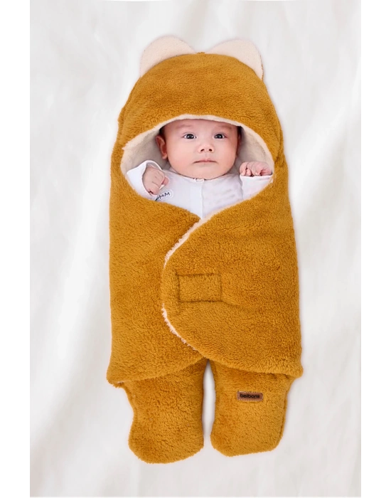 0-12 Ay Çift Kat Elyaflı Bebek Dış Kundak- Pelüş Bebek Battaniyesi- Ayaklı Welsoft Bebek Uyku Tulumu