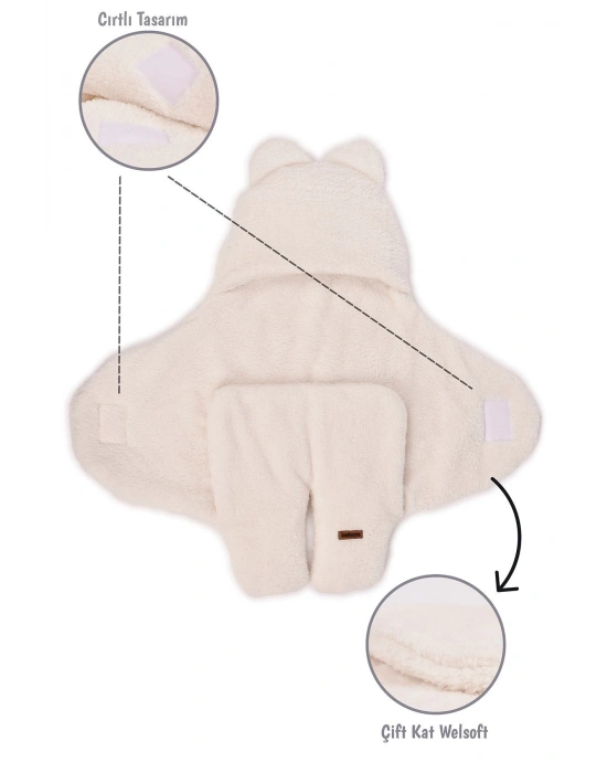 0-12 Ay Çift Kat Elyaflı Bebek Dış Kundak- Pelüş Bebek Battaniyesi- Ayaklı Welsoft Bebek Uyku Tulumu