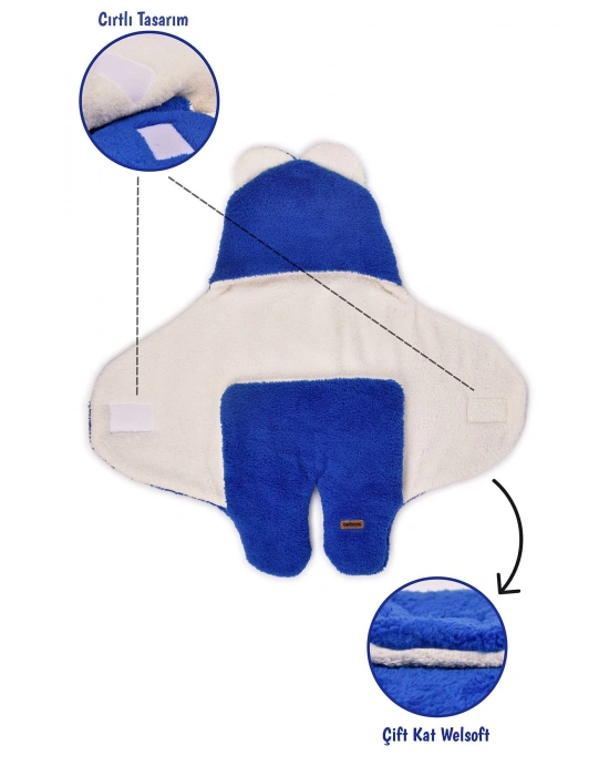 0-12 Ay Çift Kat Elyaflı Bebek Dış Kundak- Pelüş Bebek Battaniyesi- Ayaklı Welsoft Bebek Uyku Tulumu