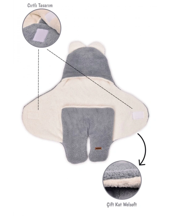 0-12 Ay Çift Kat Elyaflı Bebek Dış Kundak- Pelüş Bebek Battaniyesi- Ayaklı Welsoft Bebek Uyku Tulumu