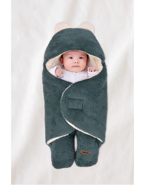 0-12 Ay Çift Kat Elyaflı Bebek Dış Kundak- Pelüş Bebek Battaniyesi- Ayaklı Welsoft Bebek Uyku Tulumu