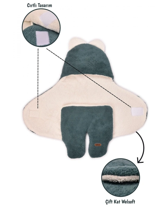 0-12 Ay Çift Kat Elyaflı Bebek Dış Kundak- Pelüş Bebek Battaniyesi- Ayaklı Welsoft Bebek Uyku Tulumu