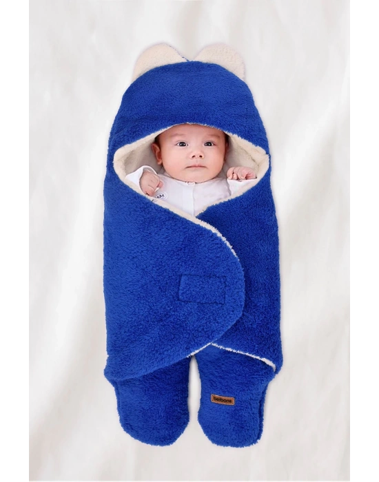 0-12 Ay Çift Kat Elyaflı Bebek Dış Kundak- Pelüş Bebek Battaniyesi- Ayaklı Welsoft Bebek Uyku Tulumu