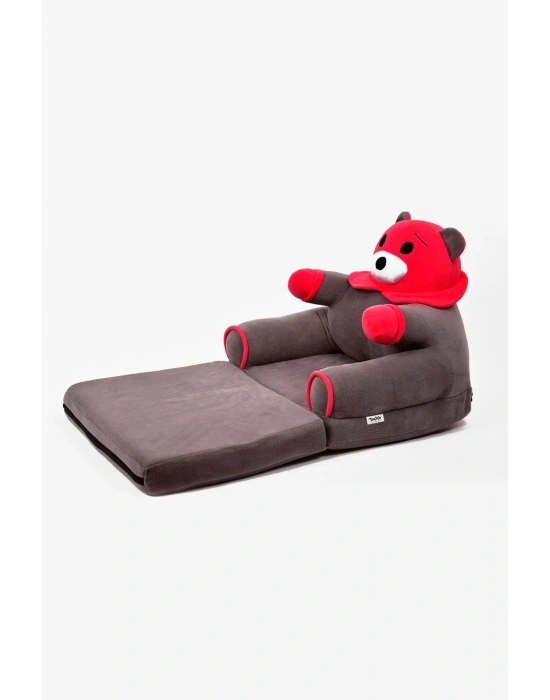 Anti Bakteriyel Portatif Katlanabilir Sünger Çocuk Koltuğu - Panda, Ayıcık Koltuk Gri Fuşya