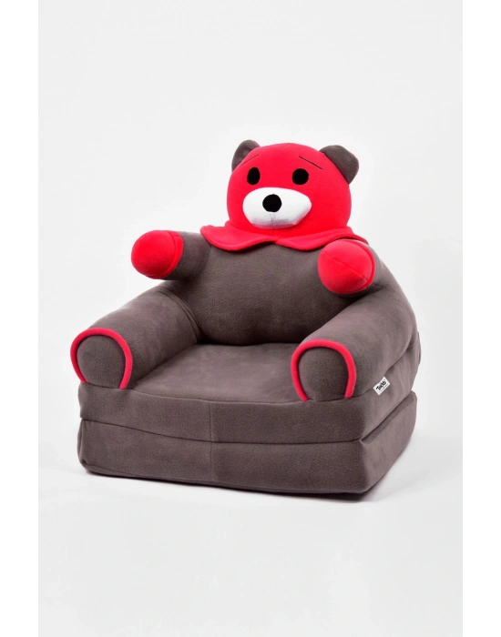 Anti Bakteriyel Portatif Katlanabilir Sünger Çocuk Koltuğu - Panda, Ayıcık Koltuk Gri Fuşya