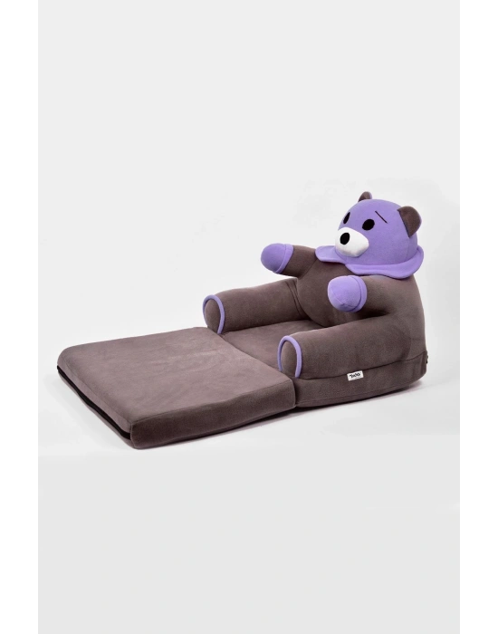 Anti Bakteriyel Portatif Katlanabilir Sünger Çocuk Koltuğu - Panda, Ayıcık Koltuk Gri Lila