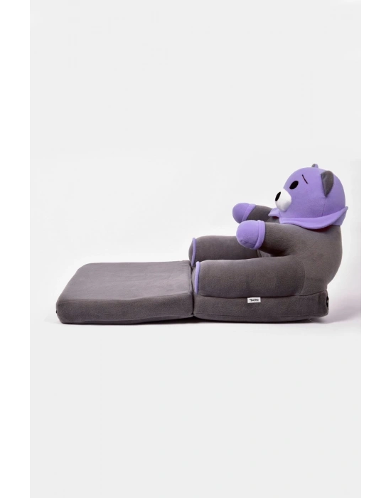 Anti Bakteriyel Portatif Katlanabilir Sünger Çocuk Koltuğu - Panda, Ayıcık Koltuk Gri Lila