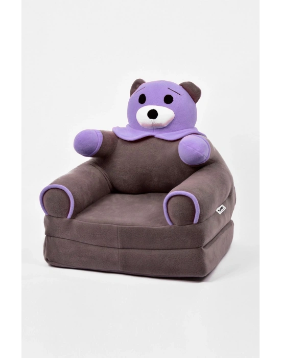 Anti Bakteriyel Portatif Katlanabilir Sünger Çocuk Koltuğu - Panda, Ayıcık Koltuk Gri Lila