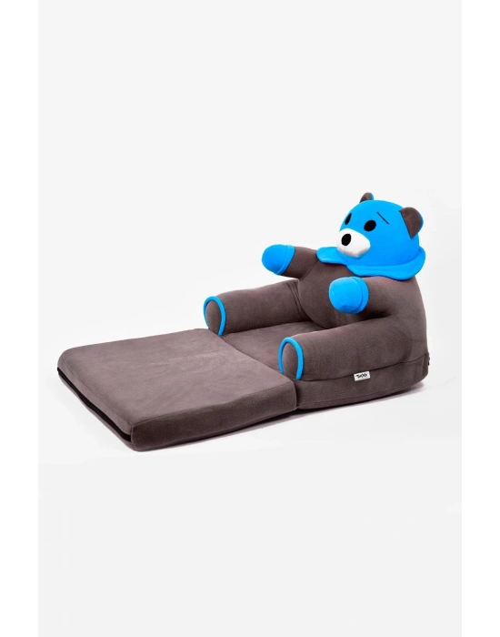 Anti Bakteriyel Portatif Katlanabilir Sünger Çocuk Koltuğu - Panda, Ayıcık Koltuk Gri Mavi