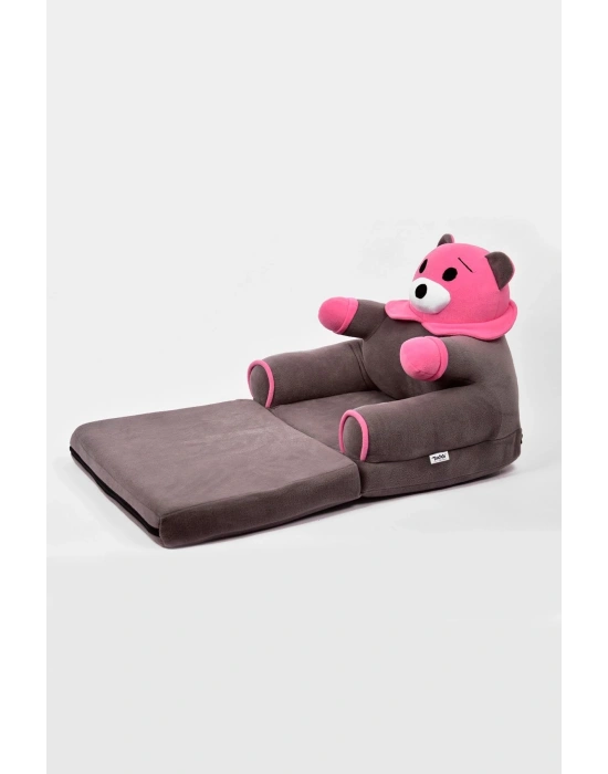 Anti Bakteriyel Portatif Katlanabilir Sünger Çocuk Koltuğu - Panda, Ayıcık Koltuk Gri Pembe