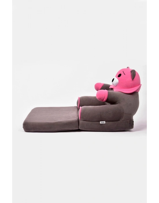 Anti Bakteriyel Portatif Katlanabilir Sünger Çocuk Koltuğu - Panda, Ayıcık Koltuk Gri Pembe