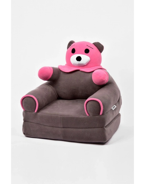 Anti Bakteriyel Portatif Katlanabilir Sünger Çocuk Koltuğu - Panda, Ayıcık Koltuk Gri Pembe