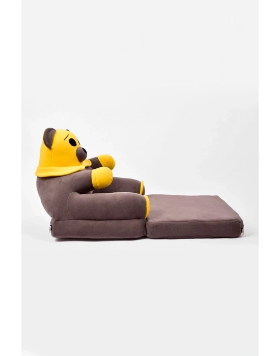 Anti Bakteriyel Portatif Katlanabilir Sünger Çocuk Koltuğu - Panda, Ayıcık Koltuk Gri Sarı