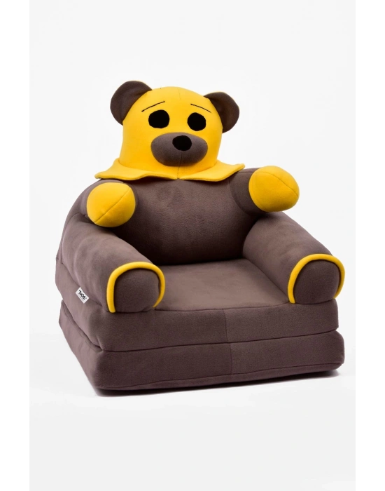 Anti Bakteriyel Portatif Katlanabilir Sünger Çocuk Koltuğu - Panda, Ayıcık Koltuk Gri Sarı