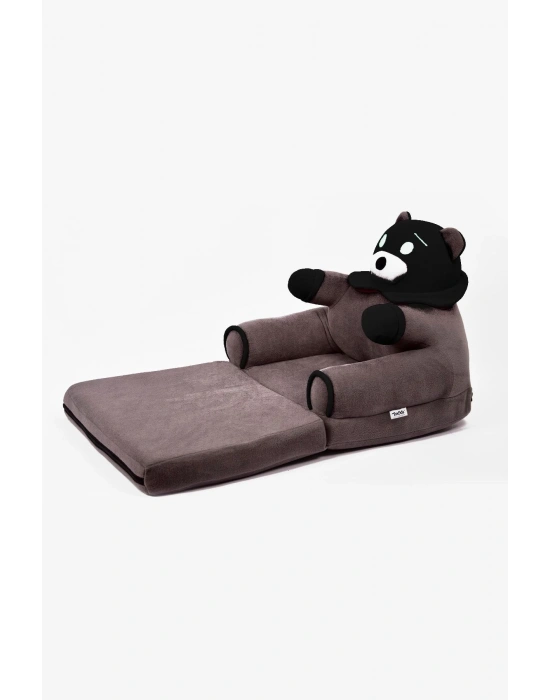 Anti Bakteriyel Portatif Katlanabilir Sünger Çocuk Koltuğu - Panda, Ayıcık Koltuk Gri Siyah