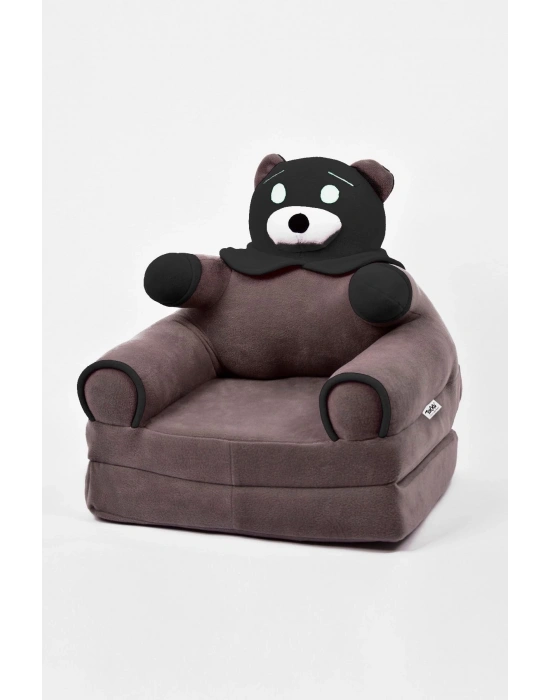 Anti Bakteriyel Portatif Katlanabilir Sünger Çocuk Koltuğu - Panda, Ayıcık Koltuk Gri Siyah