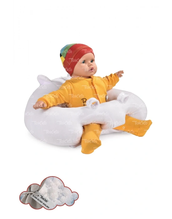 Elyaf Dolgu Bebek Oturma Destek Minderi - Devrilmez Bebek Koltuğu - Büyük Bebek Oturağı Beyaz