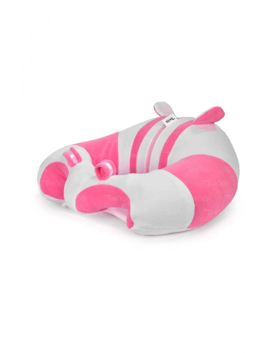 Elyaf Dolgu Bebek Oturma Destek Minderi - Devrilmez Bebek Koltuğu - Büyük Bebek Oturağı Beyaz Pembe