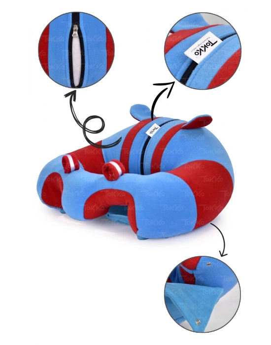 Elyaf Dolgu Bebek Oturma Destek Minderi - Devrilmez Bebek Koltuğu - Büyük Bebek Oturağı Bordo Mavi