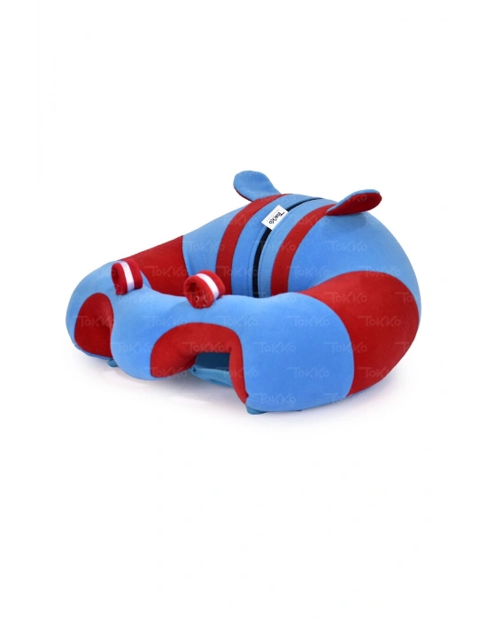 Elyaf Dolgu Bebek Oturma Destek Minderi - Devrilmez Bebek Koltuğu - Büyük Bebek Oturağı Bordo Mavi