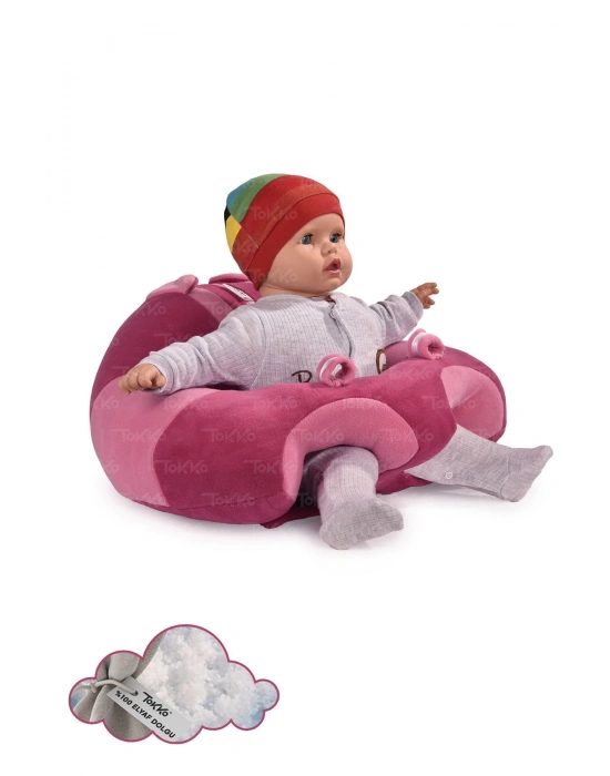 Elyaf Dolgu Bebek Oturma Destek Minderi - Devrilmez Bebek Koltuğu - Büyük Bebek Oturağı Fuşya Pembe