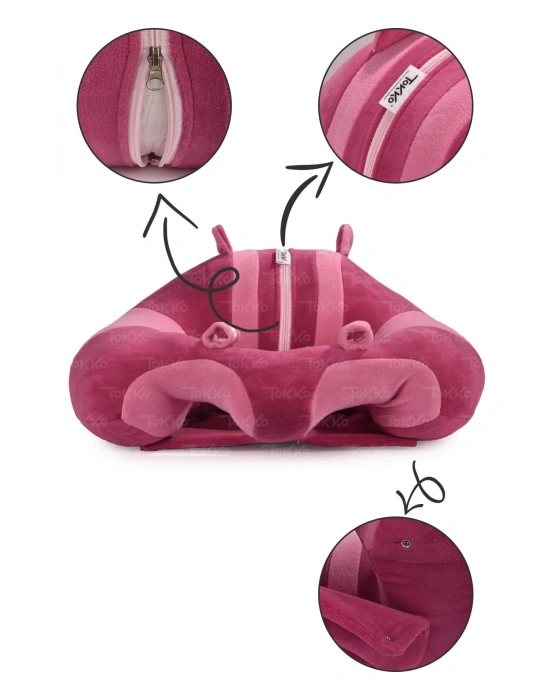 Elyaf Dolgu Bebek Oturma Destek Minderi - Devrilmez Bebek Koltuğu - Büyük Bebek Oturağı Fuşya Pembe